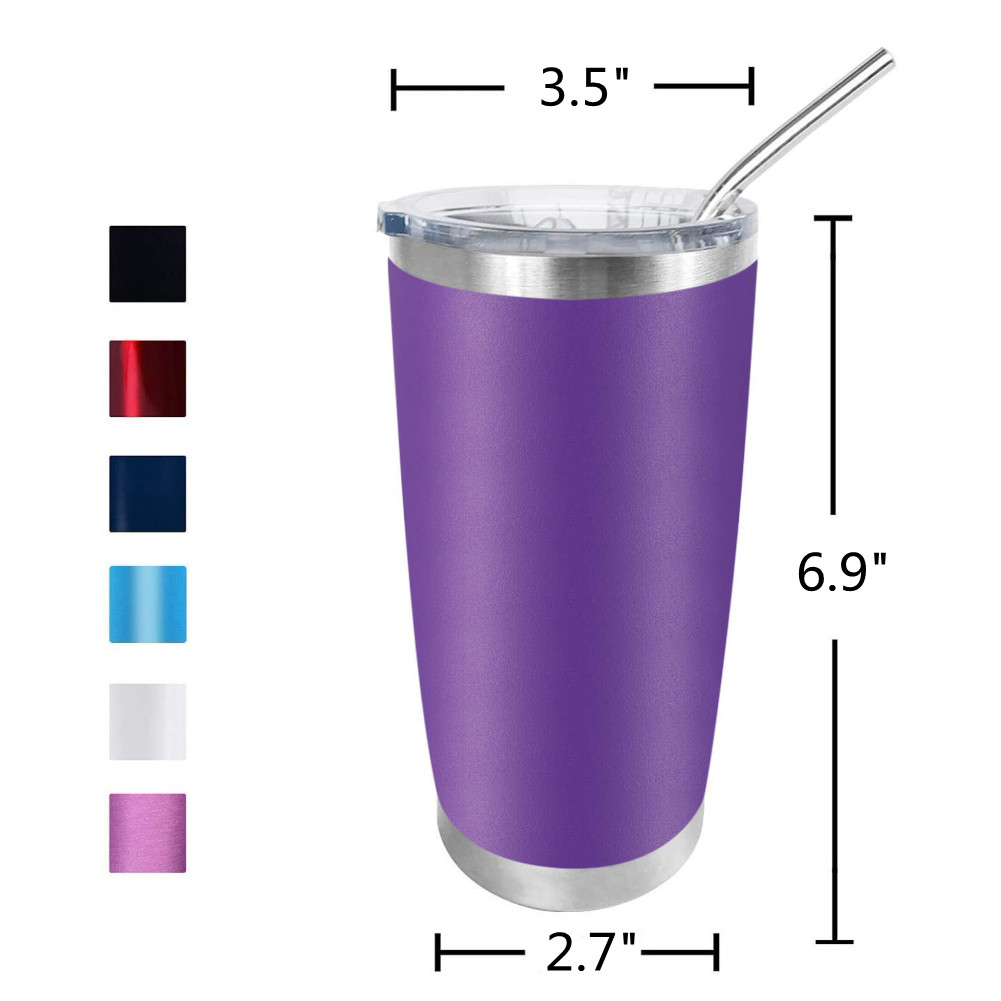 20oz Purple Stainless Steel Tumbler Insulated Travel Cup w/ Lid & 2 Straws NEW 